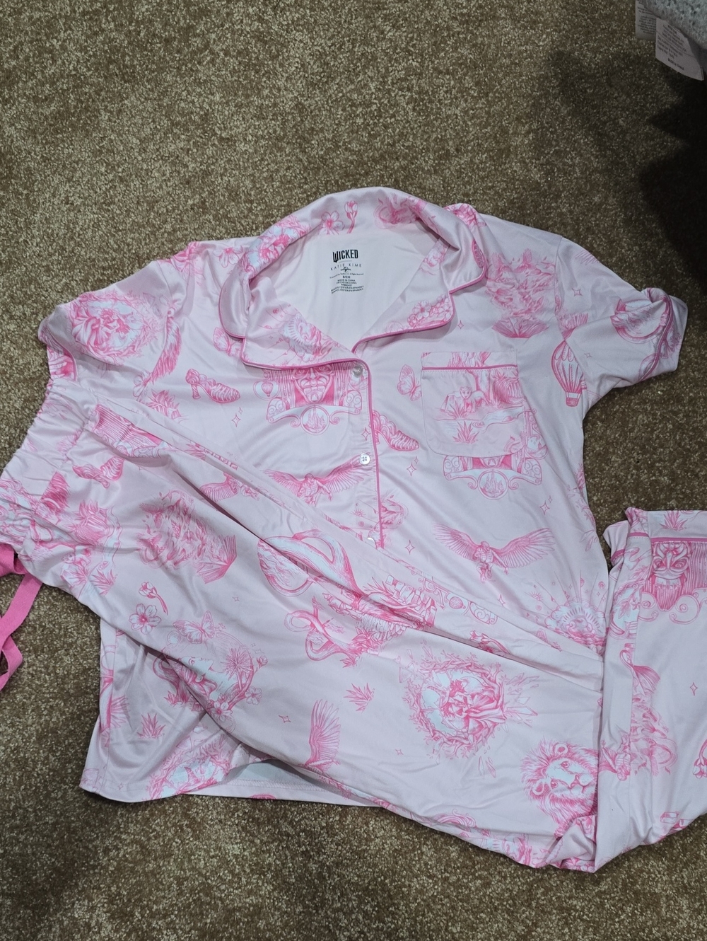 Wicked Pink Printed Women's Pajama Set - Short Sleeve Button-Front